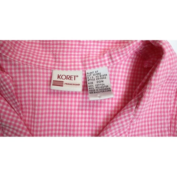 WOMEN'S PINK & WHITE PLAID EMBROIDERED BUTTON-UP TOP - KORET - SIZE 20W - Picture 4 of 5